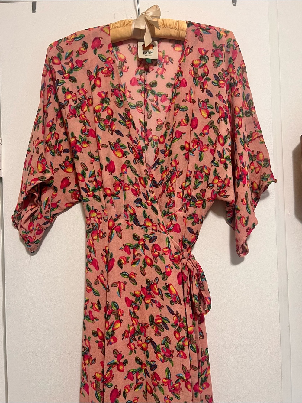 FARM Rio Peach Floral & Fruit Wrap Dress